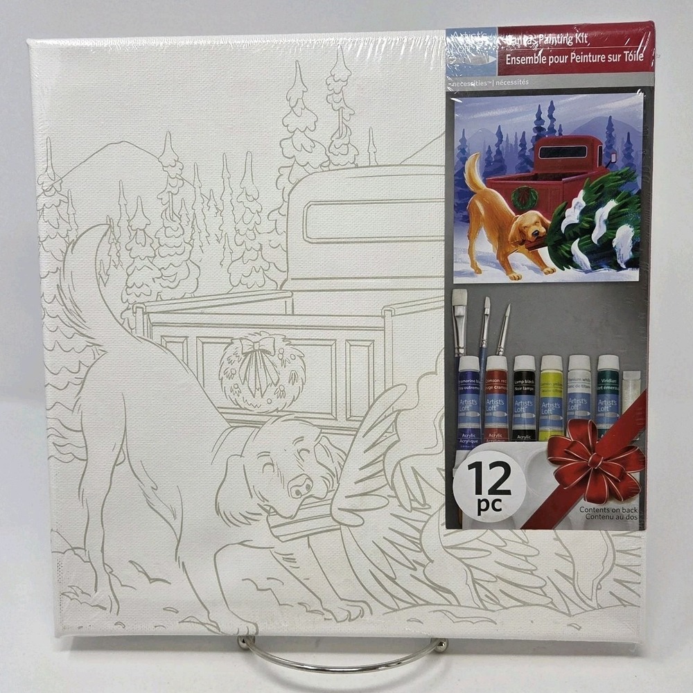 Artist Loft Canvas Painting Kit 12 Pc Puppy Christmas Tree Truck‎ 11"x11" New